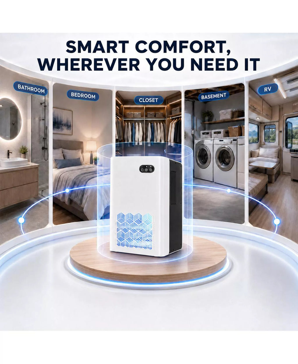 Dehumidifier for Pet Areas, 1000 Sq. Ft., 95-Oz Tank, 7-Color LED