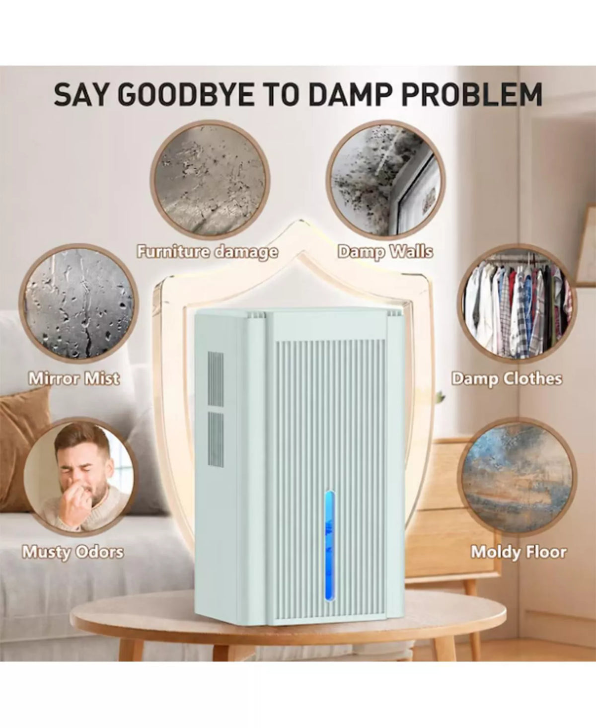 95-Oz. Dehumidifier with Auto Shutoff and 7-Color Ambient Light, Up to 1,000 Sq. Ft., White