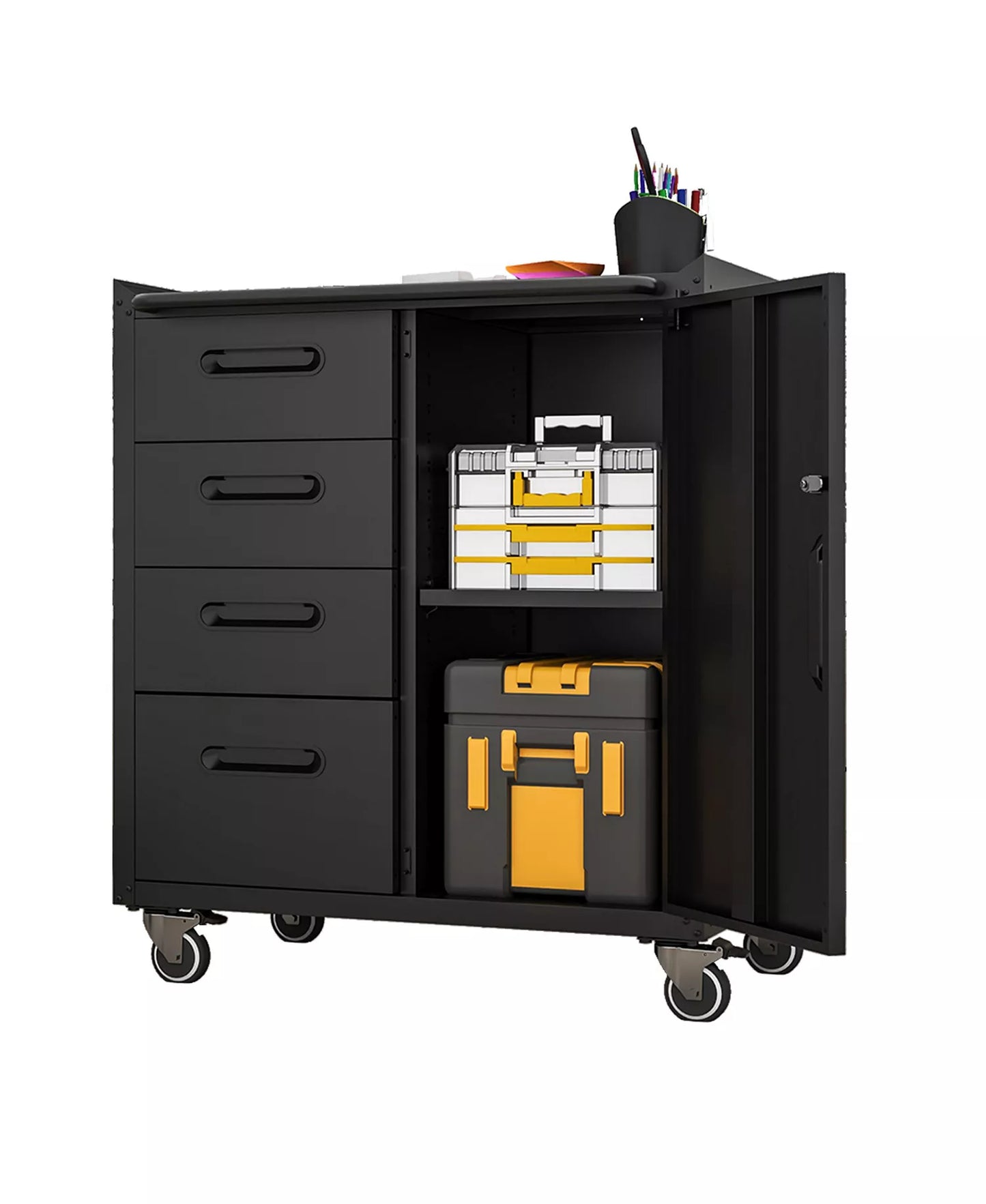 35"H Mobile Steel Tool Cabinet - 4-Drawer and Lockable Storage Organizer