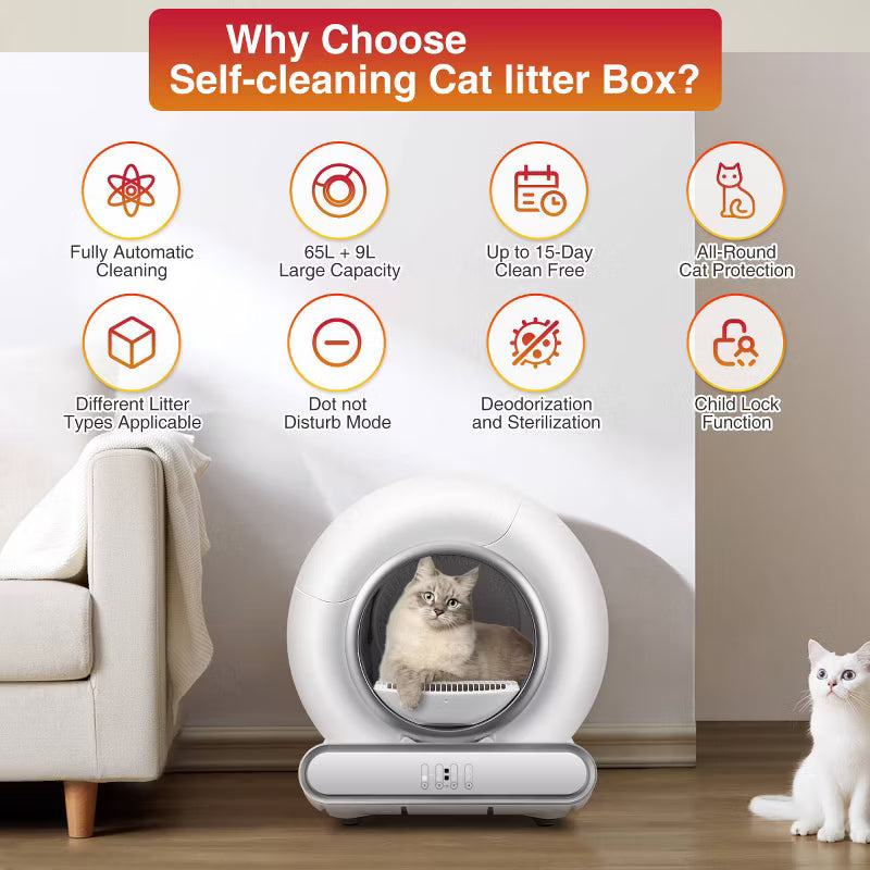 Automatic Cat Litter Box, Self-Cleaning Litter Box, 2.4G Wifi APP Control, for Multiple Cats, Odor Removal,No-Disturb, Sensor Safety, Large Capacity