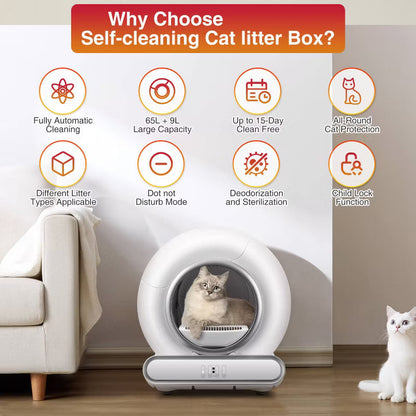 Automatic Cat Litter Box, Self-Cleaning Litter Box, 2.4G Wifi APP Control, for Multiple Cats, Odor Removal,No-Disturb, Sensor Safety, Large Capacity