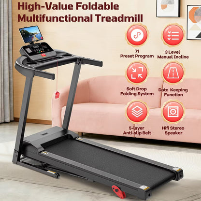 Treadmill Clearance – 3.5HP Folding Treadmill with Incline, App Control, Bluetooth Speaker & LED Display, 71 Programs