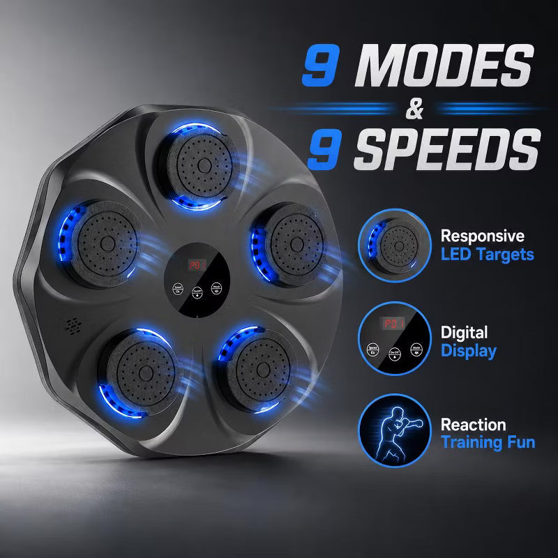Music Boxing Machine with Gloves, Wall Mounted Bluetooth Trainer, 9 Modes and 9 Speeds,Black
