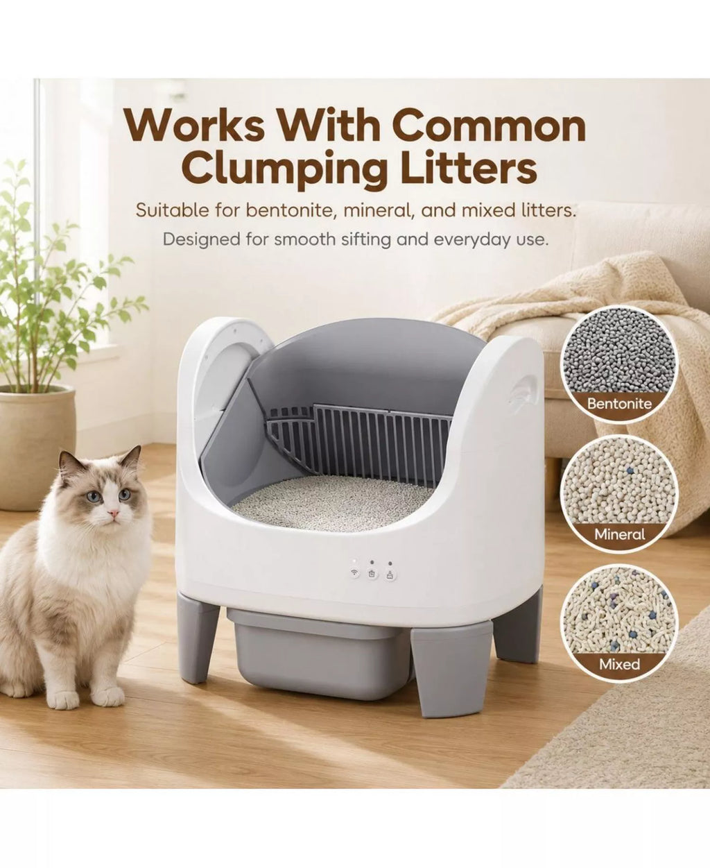 Automatic Self-Cleaning Cat Litter Box with App Control, Open-Top Design, Safety Sensors, Quiet Operation