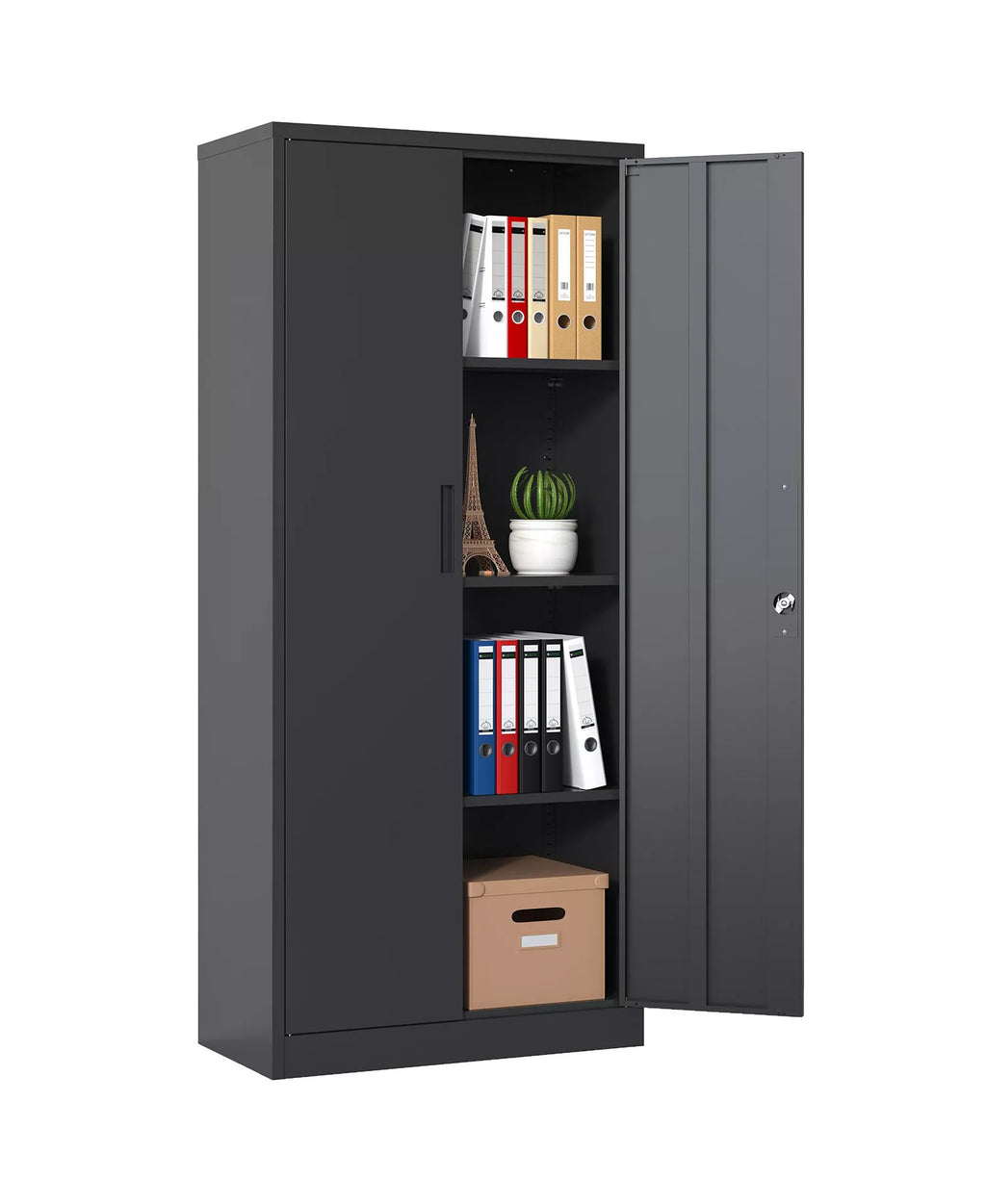 71"H Metal Storage Cabinet - Lockable Double Door Steel Organizer with 3 Shelves