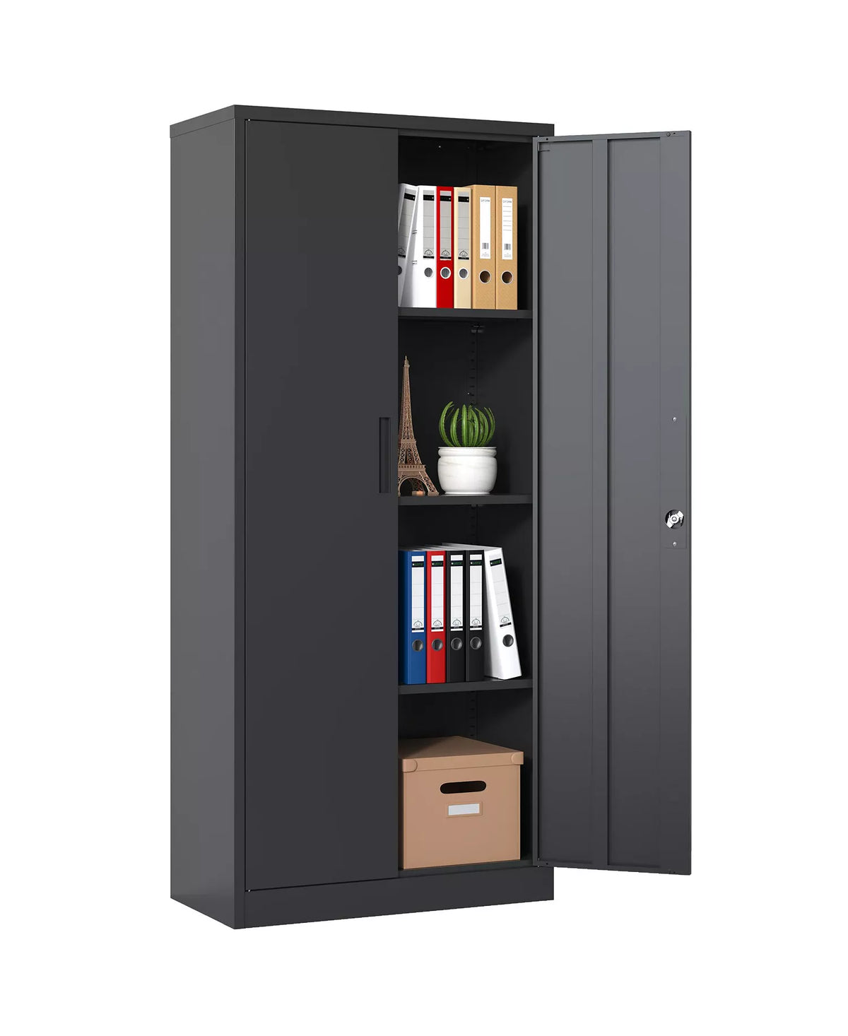 71"H Metal Storage Cabinet - Lockable Double Door Steel Organizer with 3 Shelves