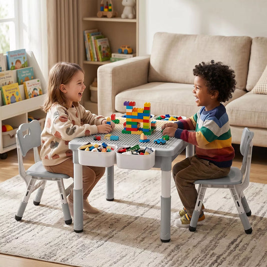 Kids Table and 2 Chair Set, Activity Desk for Drawing, Building Blocks, and Play
