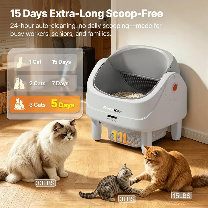 Automatic Cat Litter Box Self Cleaning, Open Top Self Cleaning litter box for multiple cats, Smart App Control,UV Light Sterilization, No Assembly