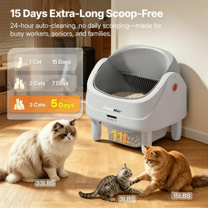 Automatic Cat Litter Box Self Cleaning, Open Top Self Cleaning litter box for multiple cats, Smart App Control,UV Light Sterilization, No Assembly