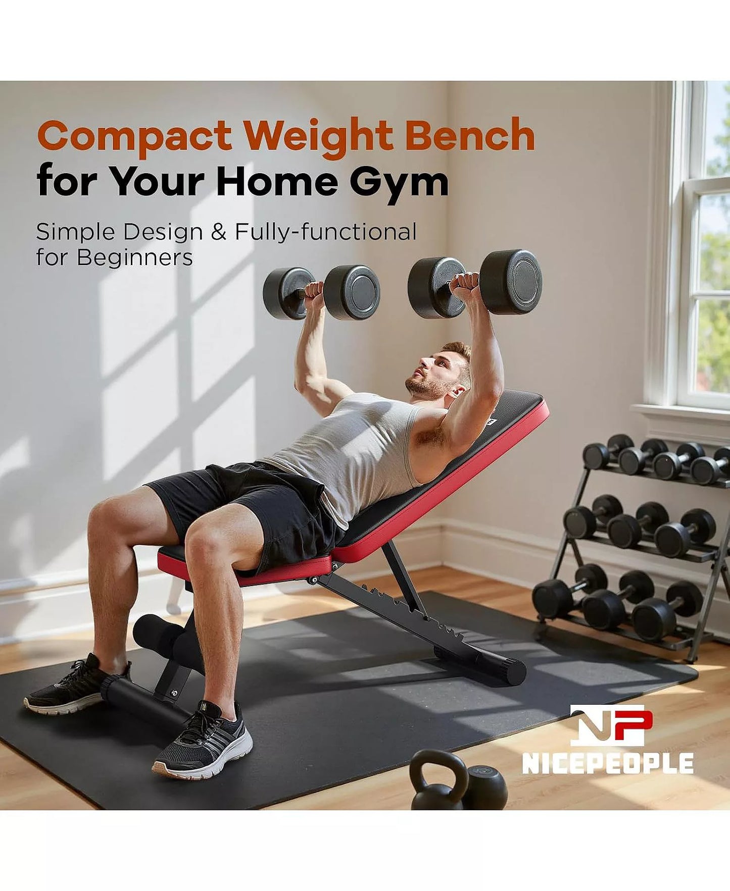 Foldable Adjustable Weight Bench, 660LBS 8-Position Incline Bench for Chest Shoulder Home Gym