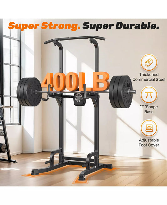 400LBS Power Tower, 10-in-1 Adjustable Pull Up Dip Station, Multi-Function Home Gym Strength Training Equipment