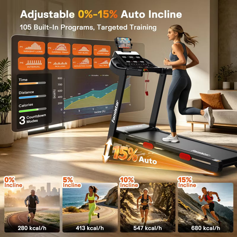 Folding Walking Pad Treadmill with 15% Auto Incline, 3.7HP Brushless Motor, 350 lbs Capacity, Quiet Treadmill for Home, 17” Wide Belt