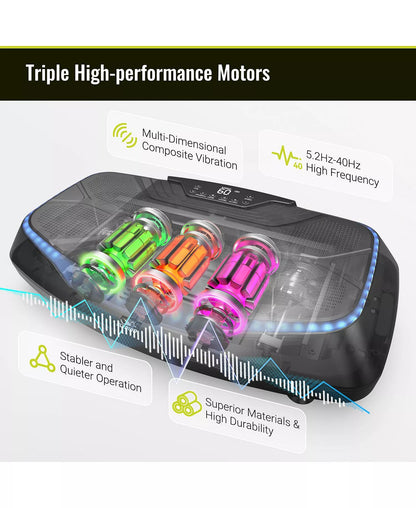 Triple Drive 4D Vibration Plate, 500 LBS Ultra Quiet Full Body Vibration Exercise Machine with Large Pedal, Bluetooth Speaker