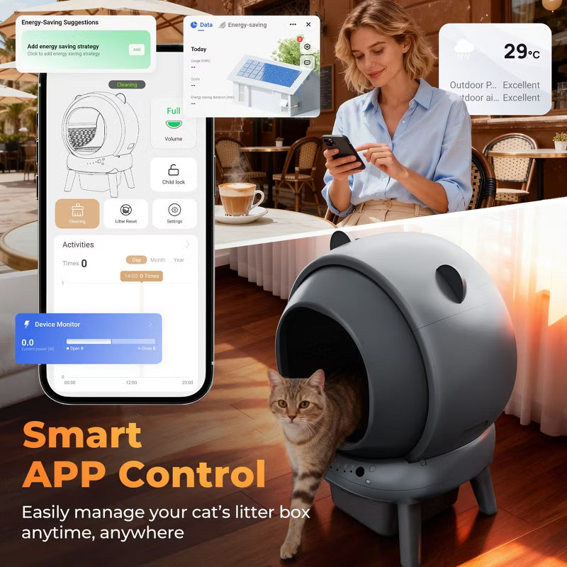 Automatic Litter Box for Multi Cats, Self Cleaning Litter Box, 115 Large Capacity,APP Control + Panel Control,Anti-Pinch Safety Design,Odor Control