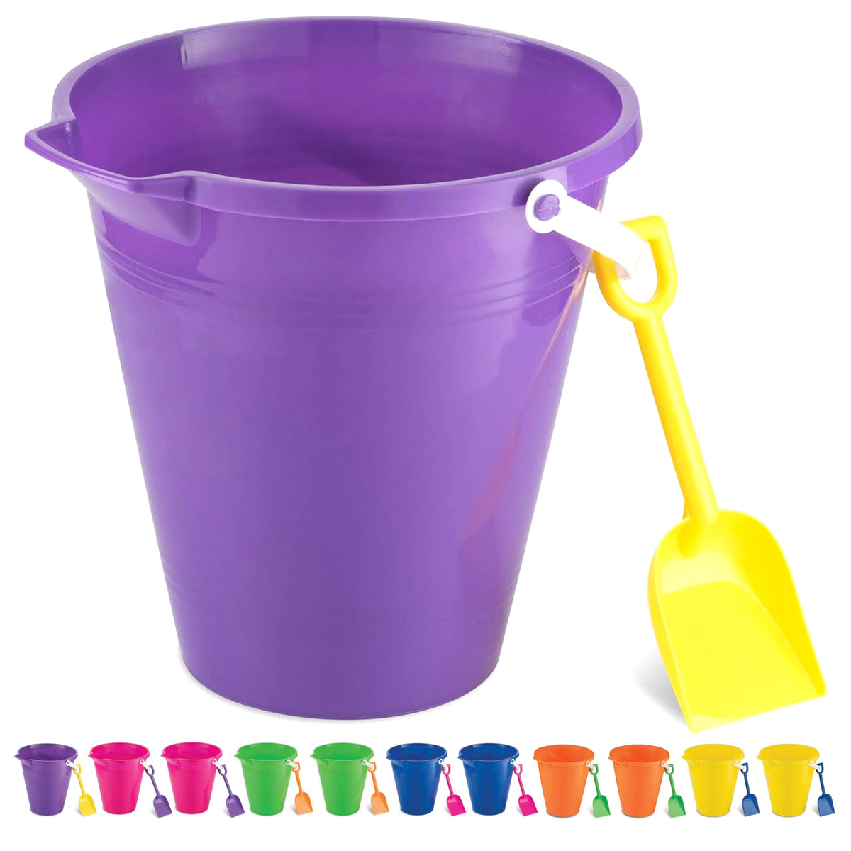 9" Large Sand Bucket with Shovel [12 Pack Bulk] Beach Buckets - Beach Toys for Kids & Toddlers, Party Favors Basket Holders, End of Year Student Gifts from Teacher