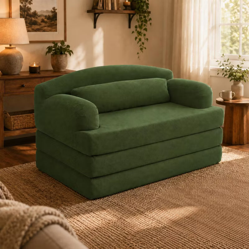 LauKingdom 57.1 Inch Foldable Corduroy Loveseat Sleeper Sofa Bed High Density Foam Convertible Couch for Living Room Apartment