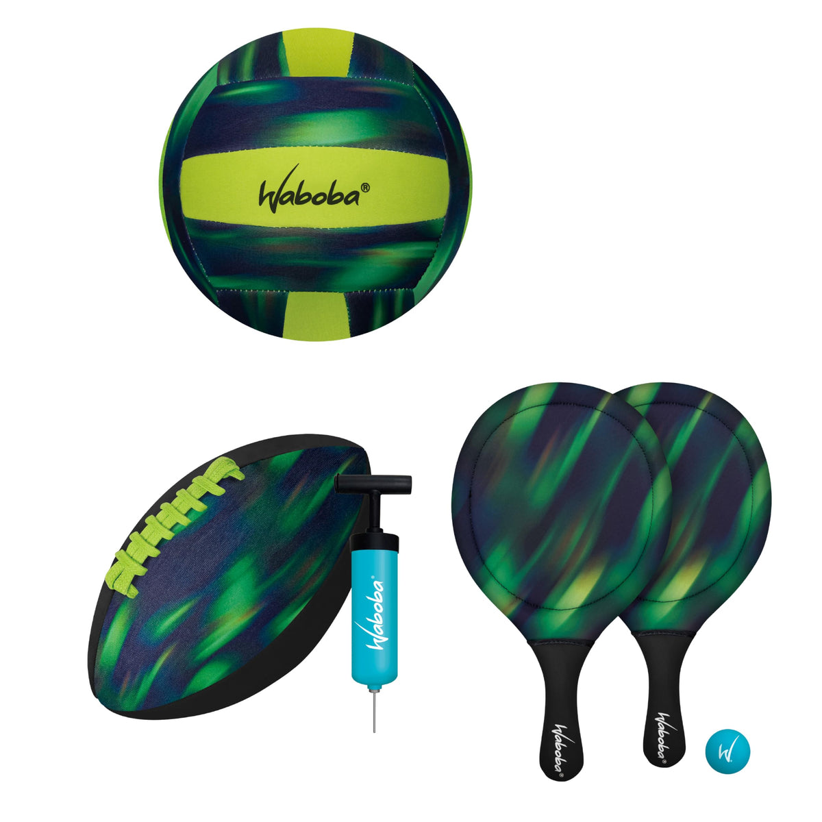 Sport Beach Pack ¨C Includes 9 Inch Water Football, Beach Volleyball & Paddle Set ¨C Perfect Summer Essential Bundle for Beach Games ¨C Vacation Toys for Kids & Adults Ages 8 & Up ¨C Green