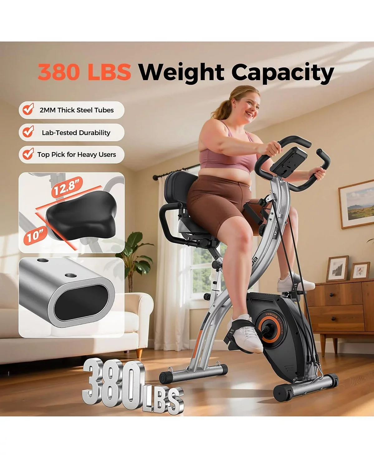5-in-1 Pro Folding Exercise Bike, 16-Level Resistance and Quiet Magnetic Drive, Home Gym Bike with Rowing and Bands