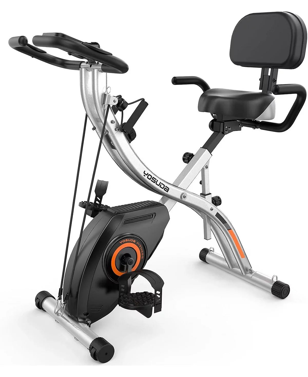 5-in-1 Pro Folding Exercise Bike, 16-Level Resistance and Quiet Magnetic Drive, Home Gym Bike with Rowing and Bands