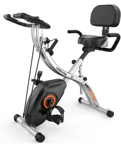 5-in-1 Pro Folding Exercise Bike, 16-Level Resistance and Quiet Magnetic Drive, Home Gym Bike with Rowing and Bands