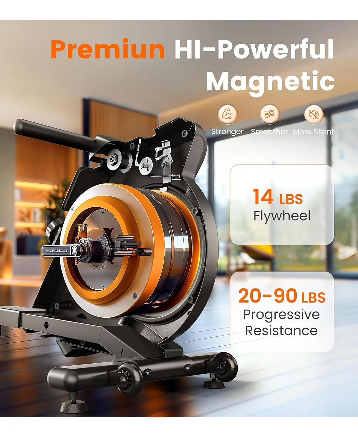 Magnetic Rowing Machine for Home, Bluetooth and App Supported, for Beginners to Athletes with Comfortable Seat and Digital Monitor