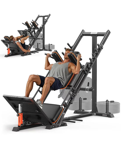 3 in 1 Leg Press Hack Squat Machine with Ultra-Quiet Pulley System, Adjustable Leg Press Machine with Stretch Board