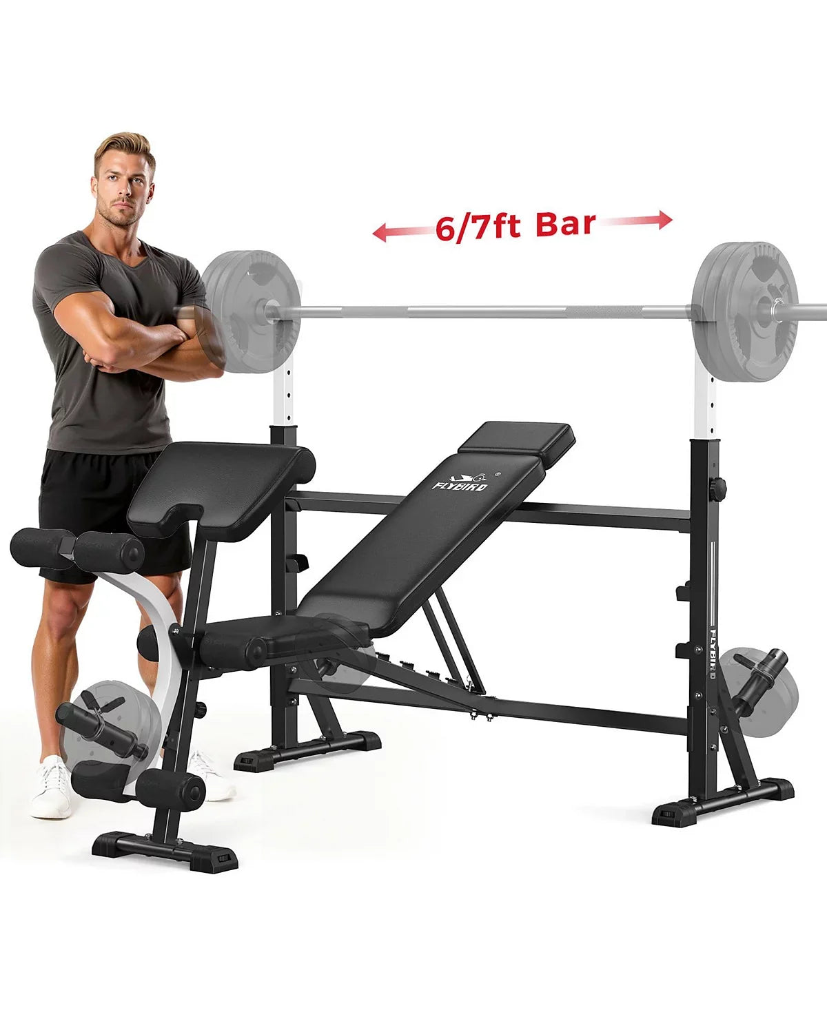 Olympic Adjustable Weight Bench, 47IN Rack Width with Bench Press Rack, Multi-Functional Workout Equipment
