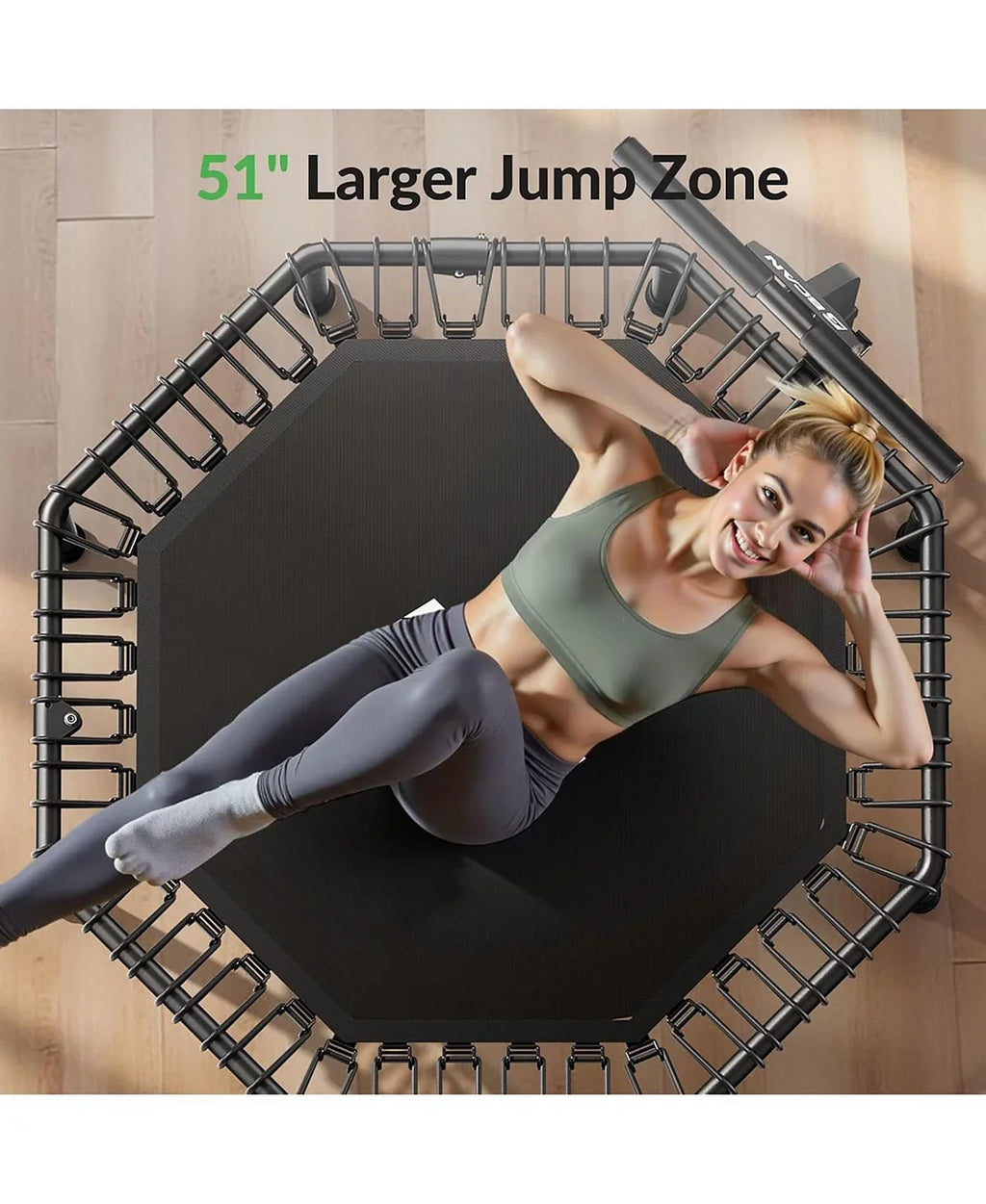 51" Octagonal Mini Trampoline for Adults, 450LBS Load Silent Bungee Rebounder with Large Jumping Area and T-Adjustable Handle for Home Gym