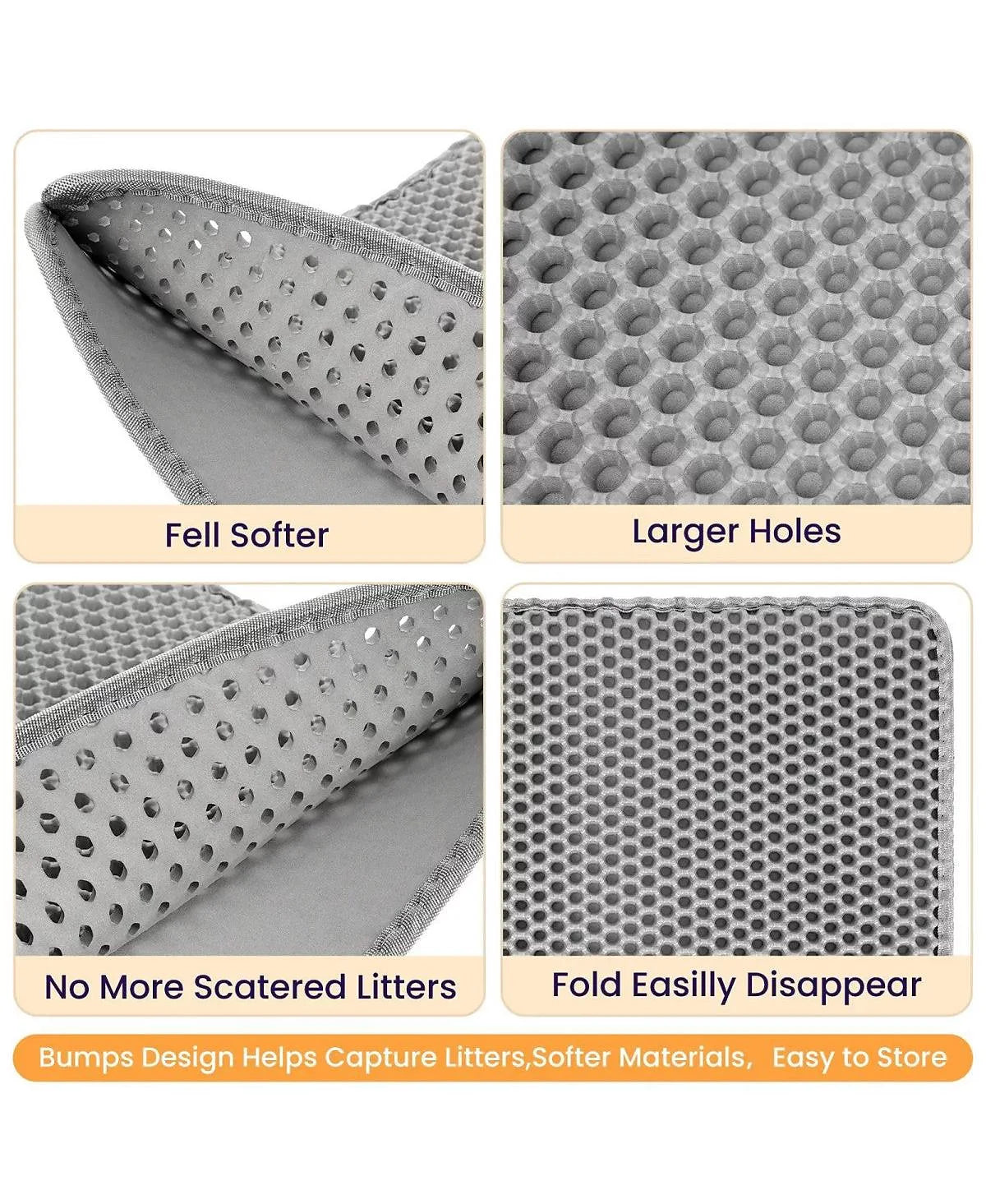 Waterproof EVA Cat Litter Mat, Double-Layer Honeycomb Litter Trapping Mat, Easy Clean Floor Protector for Cat Litter Box Area