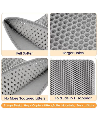Waterproof EVA Cat Litter Mat, Double-Layer Honeycomb Litter Trapping Mat, Easy Clean Floor Protector for Cat Litter Box Area