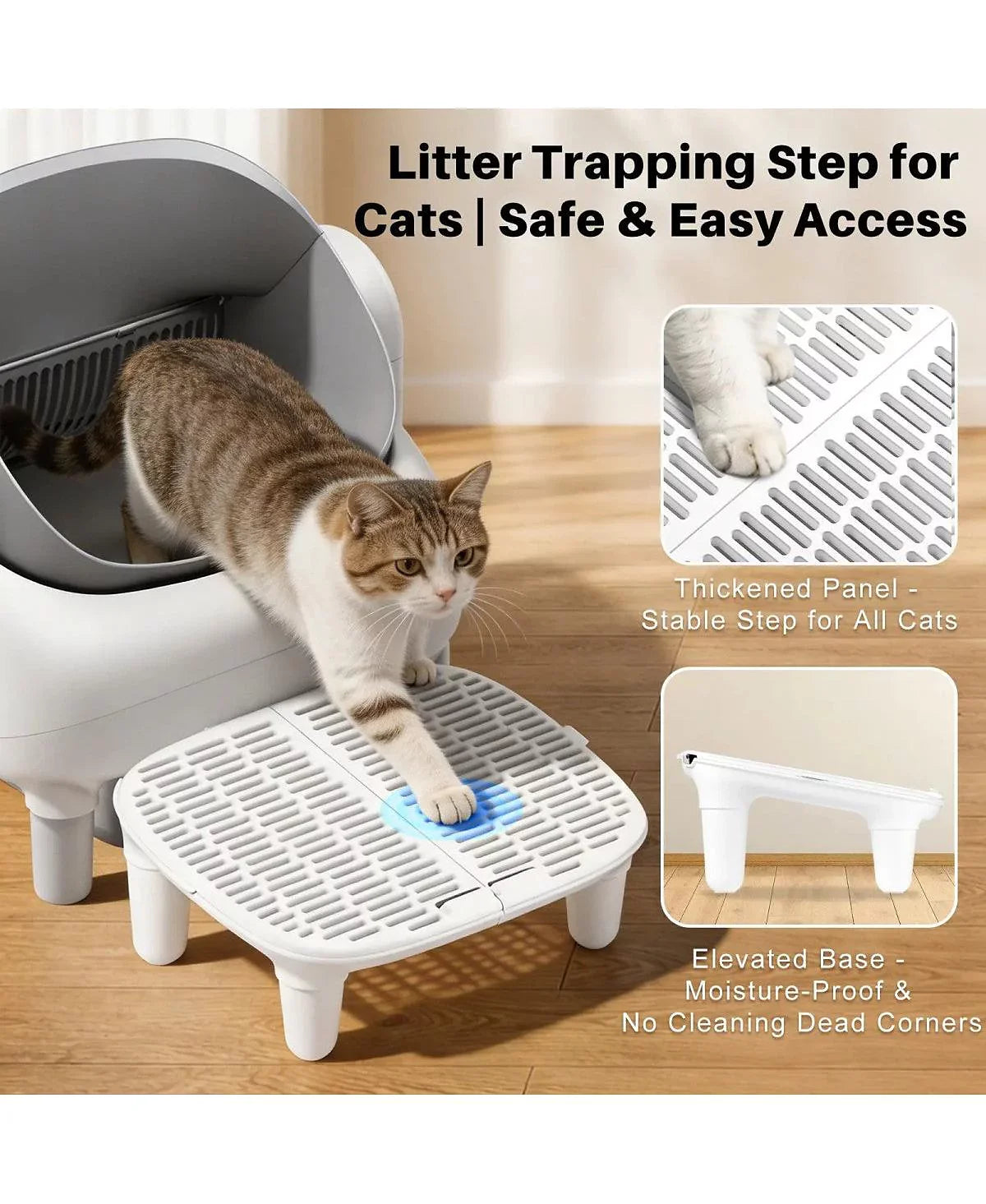 Cat Litter Box Step Ramp, Anti-Tracking Litter Catcher Pedal Stool, Detachable Entry Step for Automatic Litter Boxes