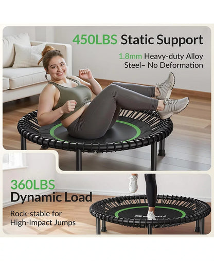 450/550LBS Foldable Mini Trampoline for Adults, 40/48 inches Fitness Rebounder with Bungees, Quiet Stable Exercise Trampoline