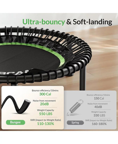 450/550LBS Foldable Mini Trampoline for Adults, 40/48 inches Fitness Rebounder with Bungees, Quiet Stable Exercise Trampoline