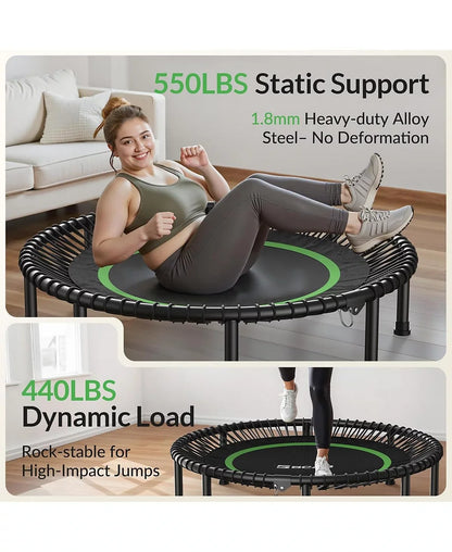 450/550LBS Foldable Mini Trampoline for Adults, 40/48 inches Fitness Rebounder with Bungees, Quiet Stable Exercise Trampoline