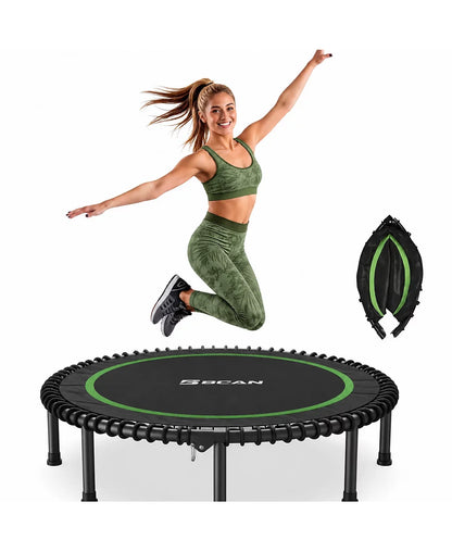 450/550LBS Foldable Mini Trampoline for Adults, 40/48 inches Fitness Rebounder with Bungees, Quiet Stable Exercise Trampoline