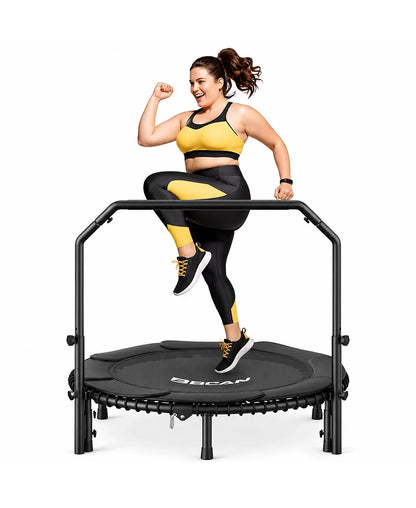 2026 Upgraded Mini Rebounder Trampoline for Adults with Bar, Fitness Trampoline with Bungees, Adjustable Handle, 40/48 Inches