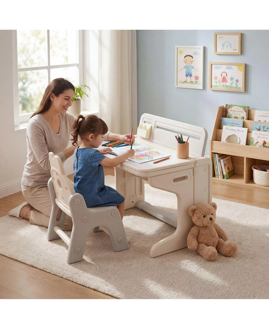 Kids Table and Chair Set, Activity Desk for Drawing, Reading, Building Blocks, and Play