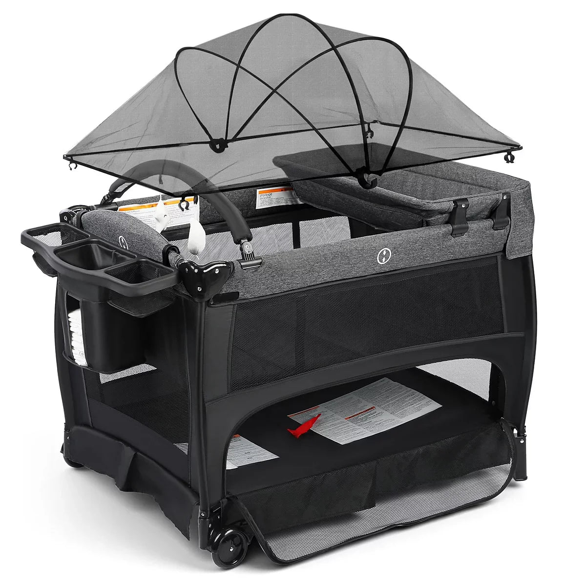 4-in-1 Portable Baby Playard with Bassinet and Mosquito Net, Bedside Sleeper and Changing Table