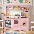 Kids Play Kitchen, Wooden Toy Kitchen Playset for Toddler, Pretend Oven, Microwave, Kitchen Sets for Age 3+