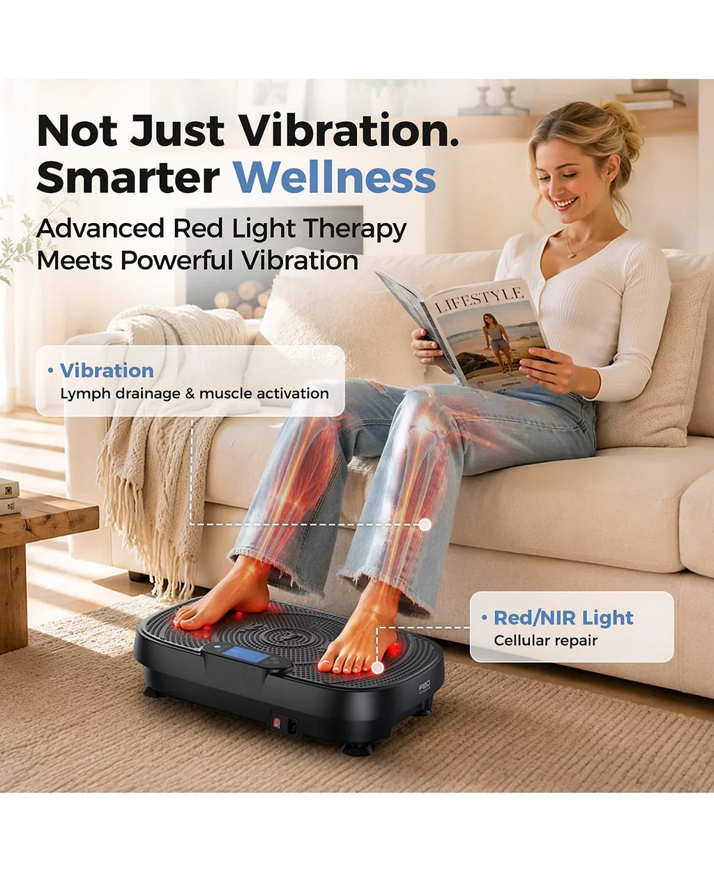 Red Light Therapy Vibration Plate 660nm Red 850nm NIR Infrared Whole Body Vibration Exercise Platform 120 Speed Levels for Home Workout