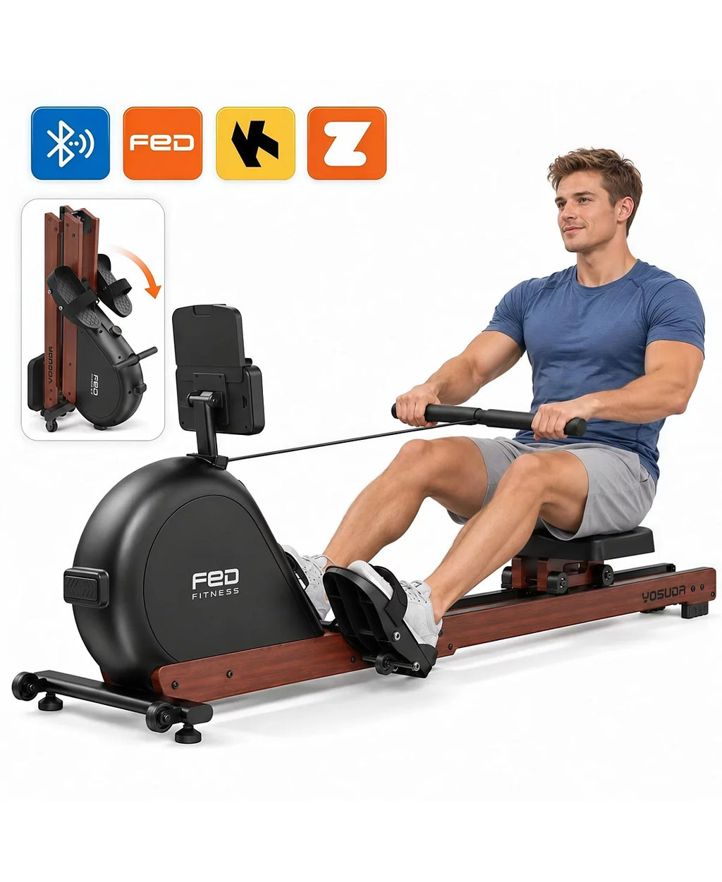 YOSUDA RM11 Magnetic Rowing Machine, FSC Solid Oak Frame, 132 lbs Resistance