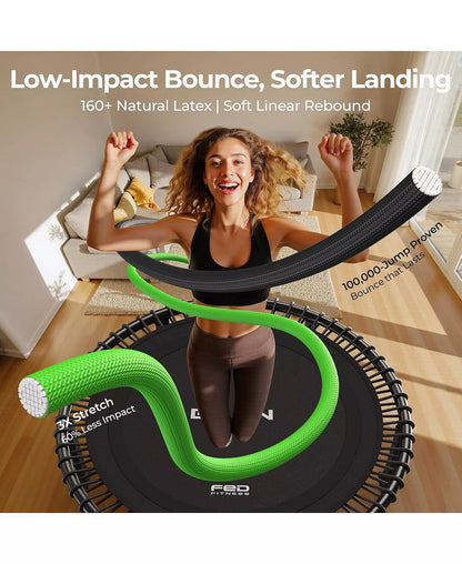 BT4 Soft Land Pro 38 Inch 500LBS Bungee Trampoline, Quiet Indoor Rebounder with Adjustable Tension and Phone Holder