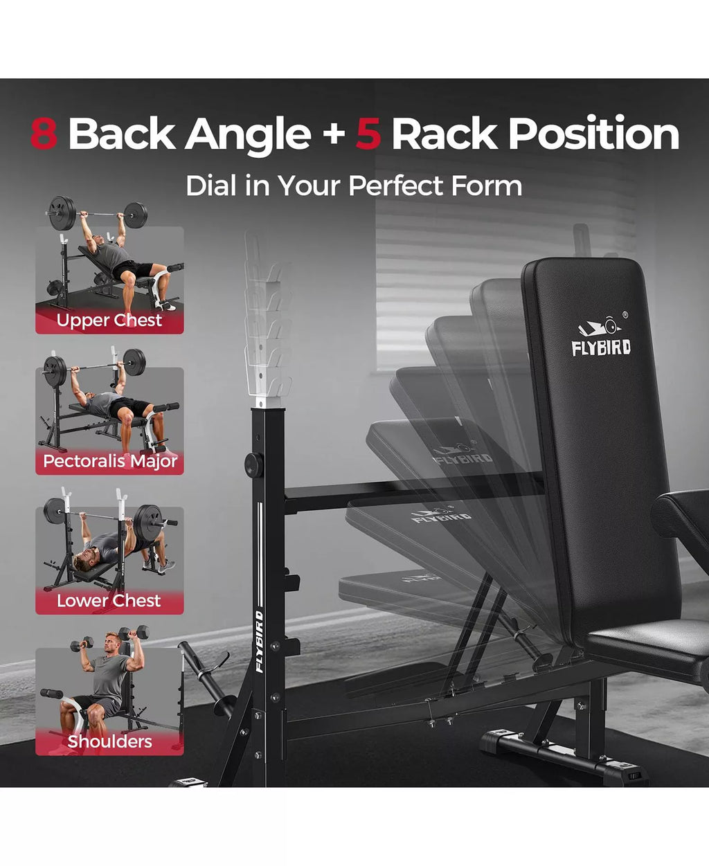 Olympic Adjustable Weight Bench, 39IN Rack Width with Bench Press Rack, Leg Extension and Leg Curl, Multi-Functional Workout Equipment