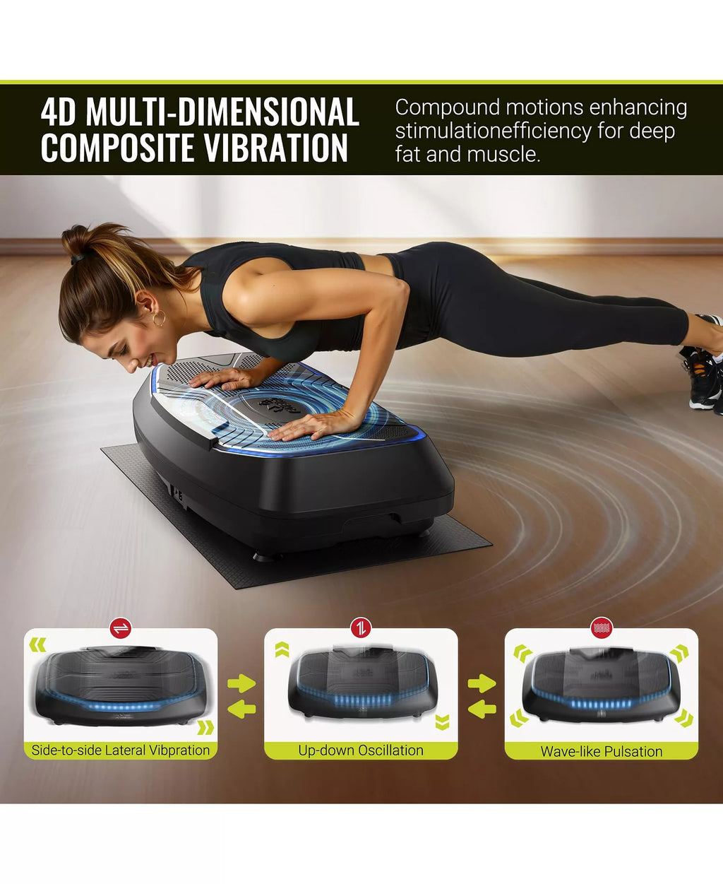 Triple Drive 4D Vibration Plate, 500 LBS Ultra Quiet Full Body Vibration Exercise Machine with Large Pedal, Bluetooth Speaker