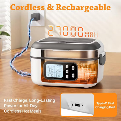 Personal Meal Warmer with Timer, 1.4L Stainless Steel Container