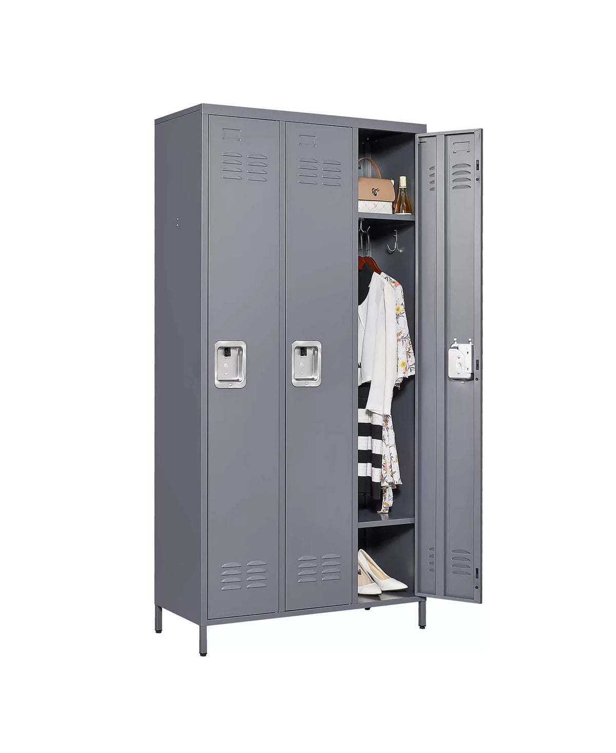 72"H Triple Door Metal Locker - Secure 3-Tier Storage Cabinet