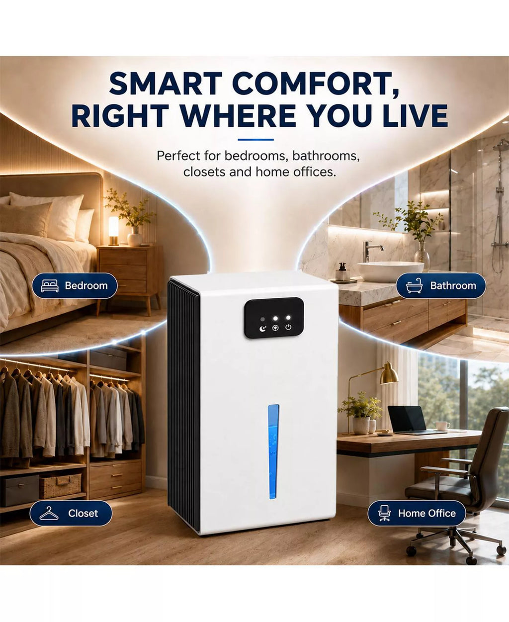 Pet Friendly Dehumidifier for Home with 95 Oz Tank Quiet Operation and LED Light,Washable Removable Filter