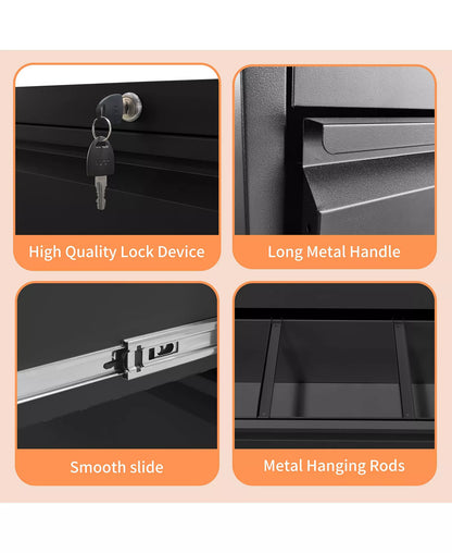 35" Lateral File Cabinet - 2 Drawer Metal Locking Storage for Legal and Letter Files