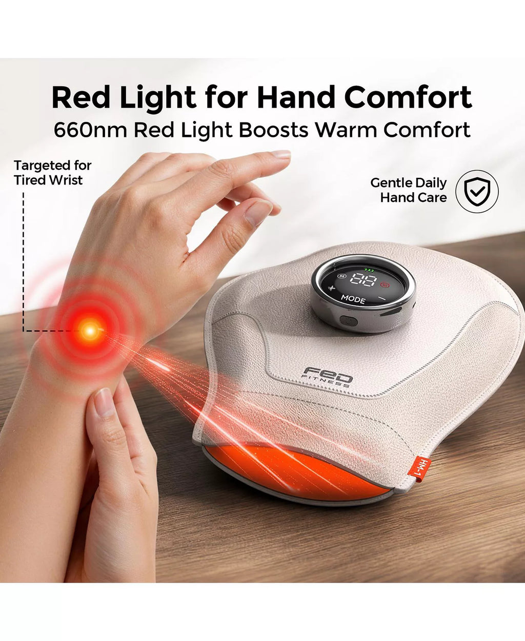Red Light Hand Massager, Air Compression for Palm Wrist Fingers, 9 Levels, Rechargeable for Pain Relief
