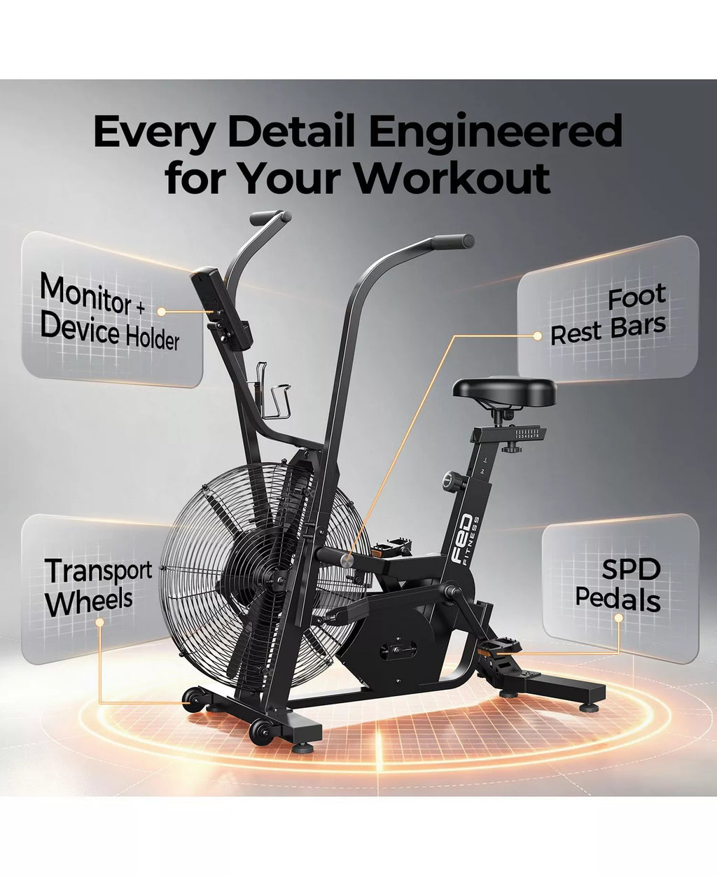 Pro Air Bike, Patented Dual Drive Air Resistance Exercise Bike, Bluetooth Smart Connect Full Body Fan Bike for Home and Garage Gym